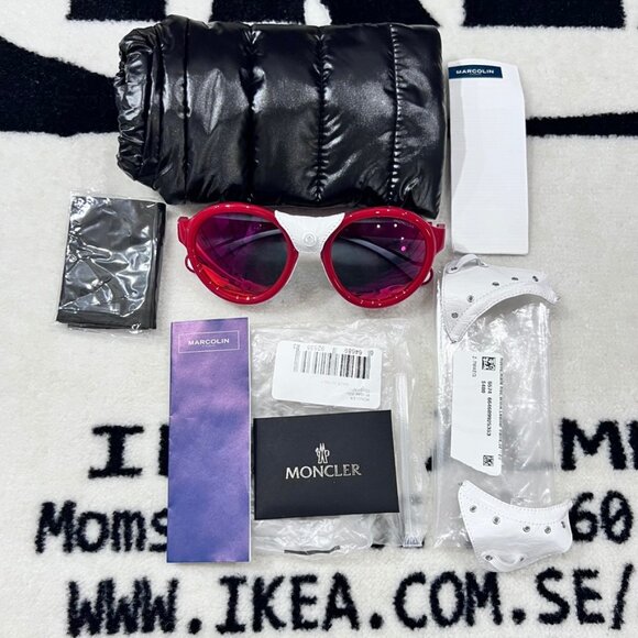 Moncler ML0046 Red White Leather Side Shield Steradian Round Ski Sunglasses - Picture 1 of 14